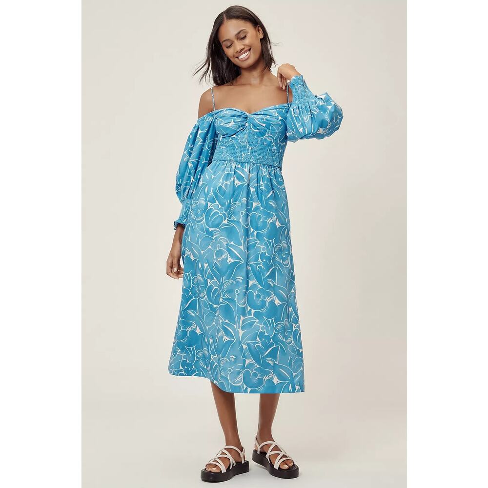 NWT ANTHROPOLOGIE Hope for Flowers by Tracy Reese Off-the-Shoulder Midi Dress Sm